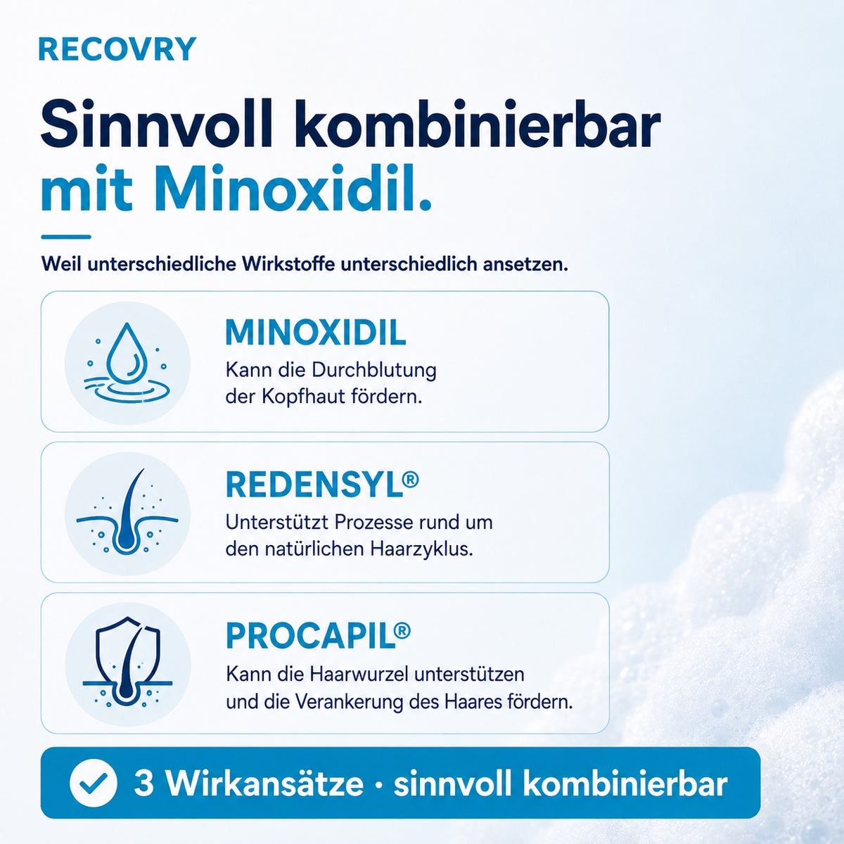 RECOVRY Schaum für Männer – sinnvoll kombinierbar mit Minoxidil