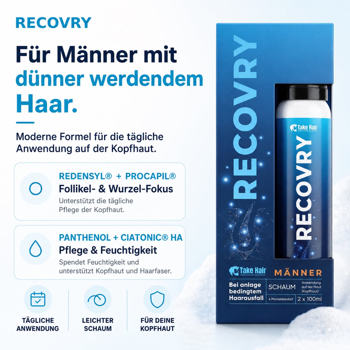 RECOVRY Schaum für Männer – vier Wirkstoffe und vier Funktionen