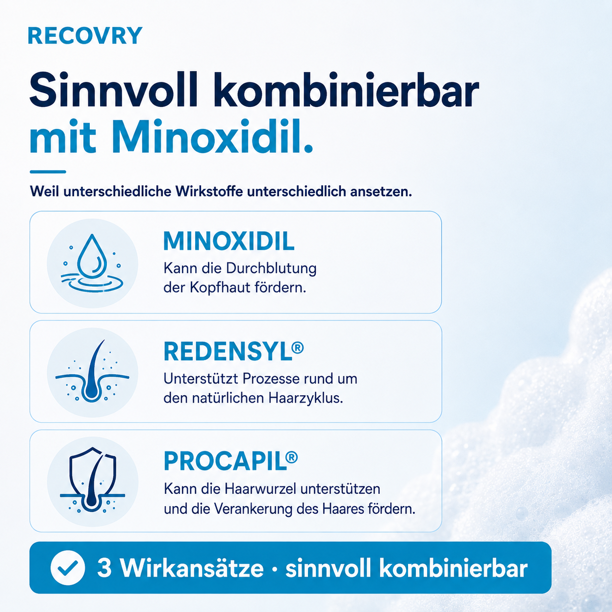 RECOVRY Schaum für Männer – sinnvoll kombinierbar mit Minoxidil
