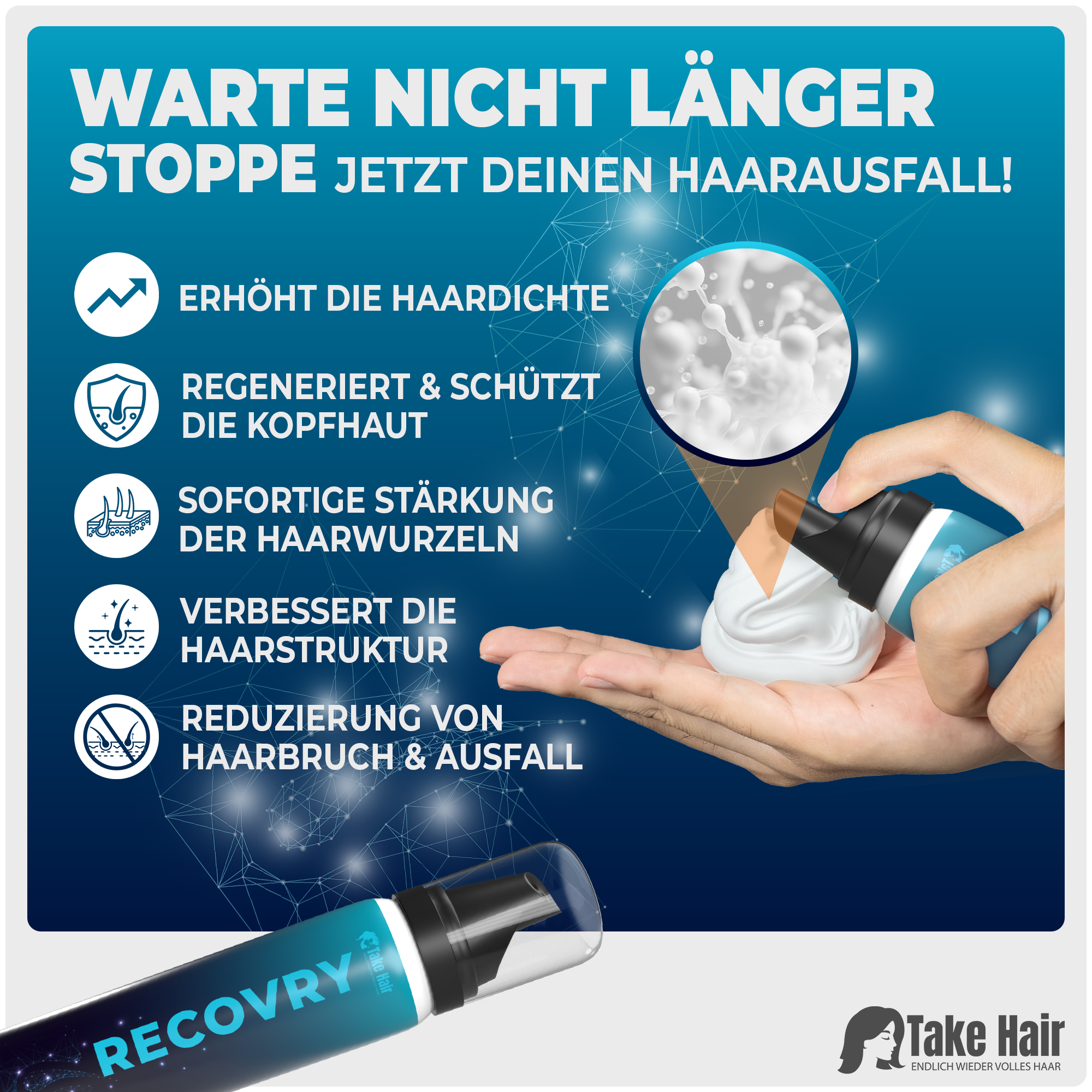 Anti-Haarausfall Schaum für Männer mit Redensyl® & Procapil® – 2 Monate Vorrat (100 ml) – für volleres, kräftigeres Haar – Panthenol, Ciatonic® HA – inkl. Masterclass