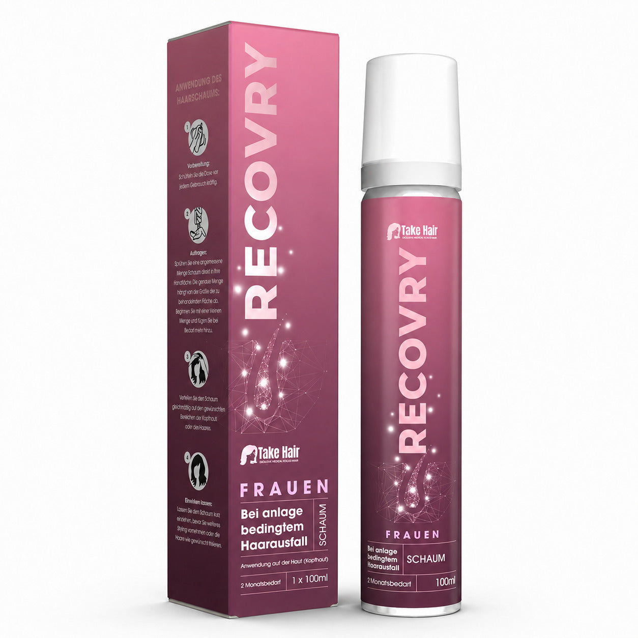 RECOVRY Anti-Haarausfall-Schaum für Frauen – 2 Monatsbedarf, 1 Dose à 100 ml