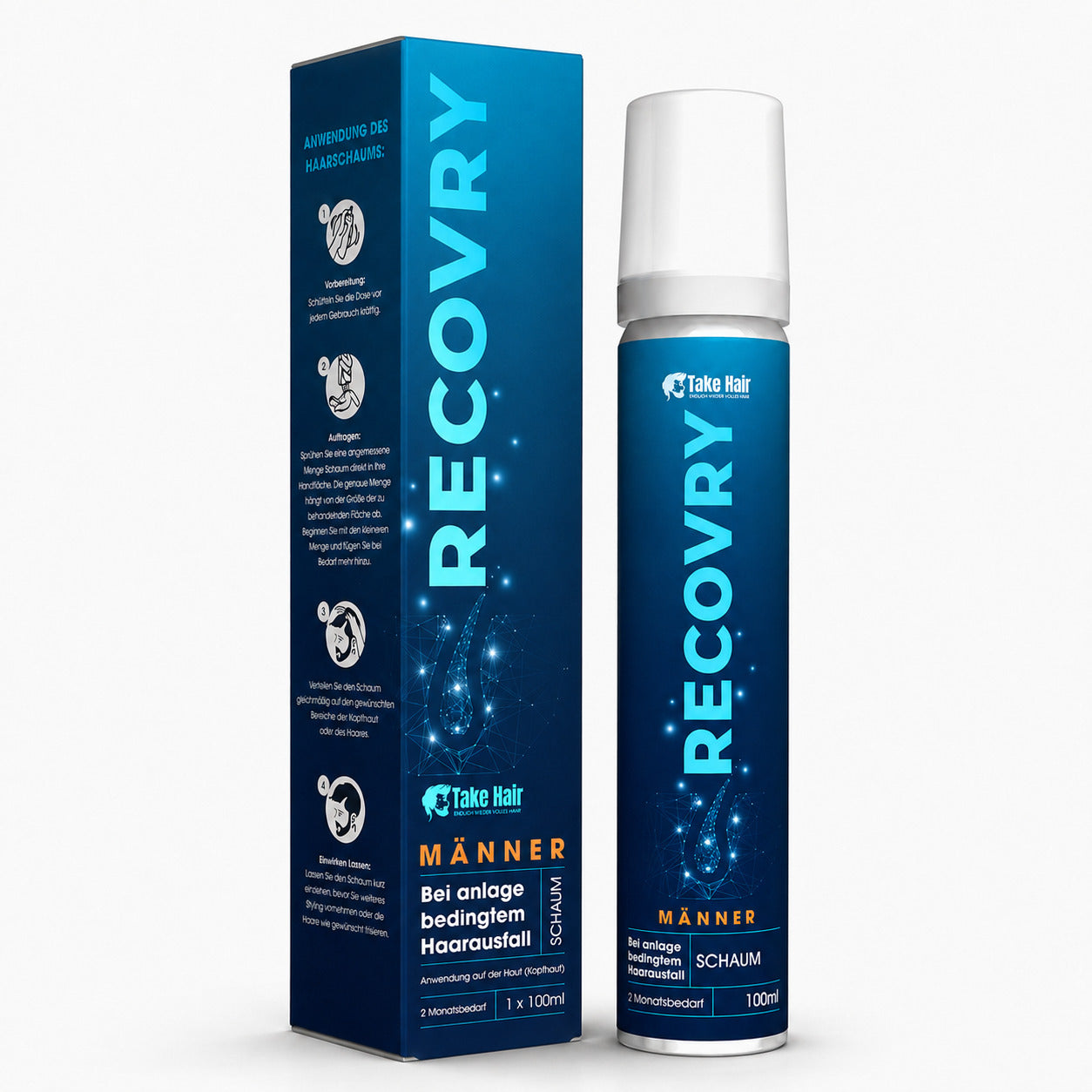 RECOVRY Premium-Haarschaum für Männer – 2 Monatsbedarf, 1 Dose à 100 ml