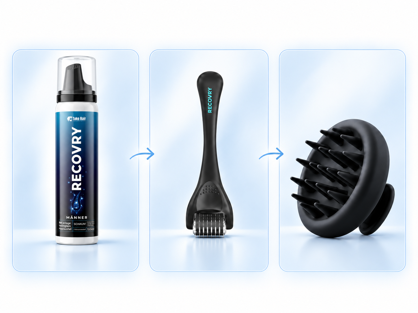 RECOVRY Routine mit Schaum, Dermaroller und Massagebürste für Männer